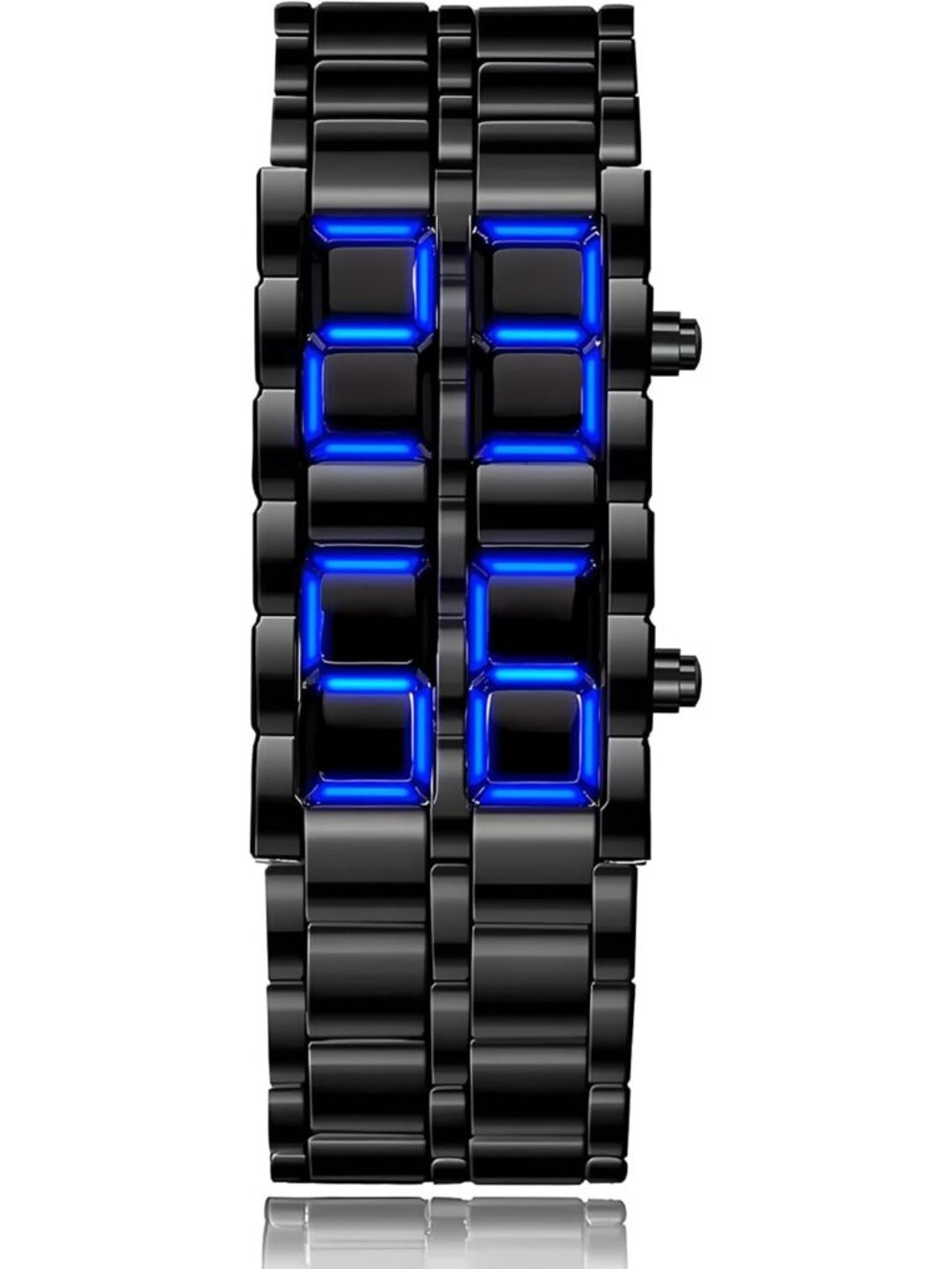 Men's Black Blue Analog Quartz Lava Style Stainless Steel Bracelet Digital Watch